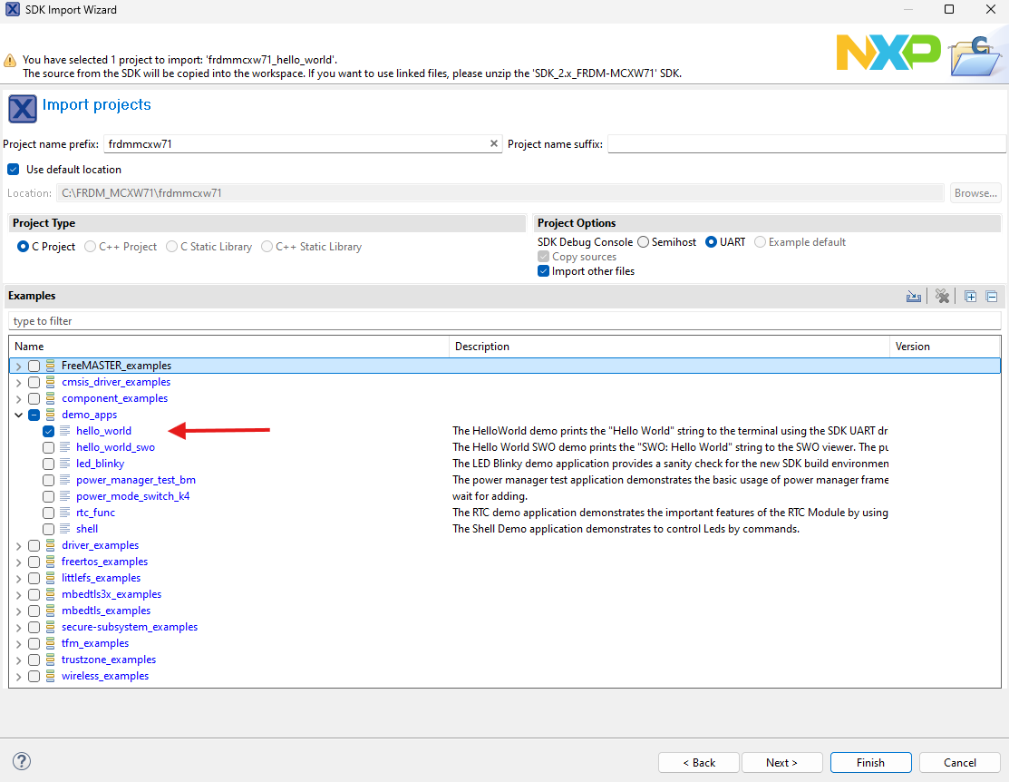 FRDM-MCXW71 Import Project